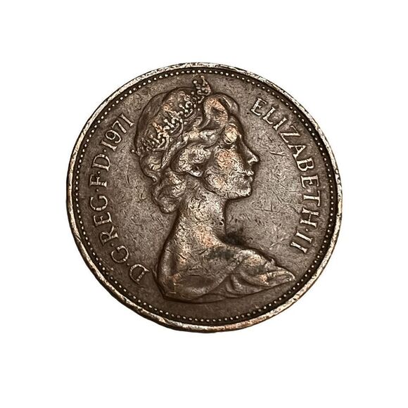 RARE 1971 D.G.REG.F.D.1971 Elizabeth II New Pence 2 Coin - Picture 1 of 5